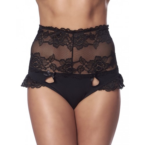 tanga perizomi culotte-Seducenti mutandine in pizzo a vita alta colore nero-LaChatte.it