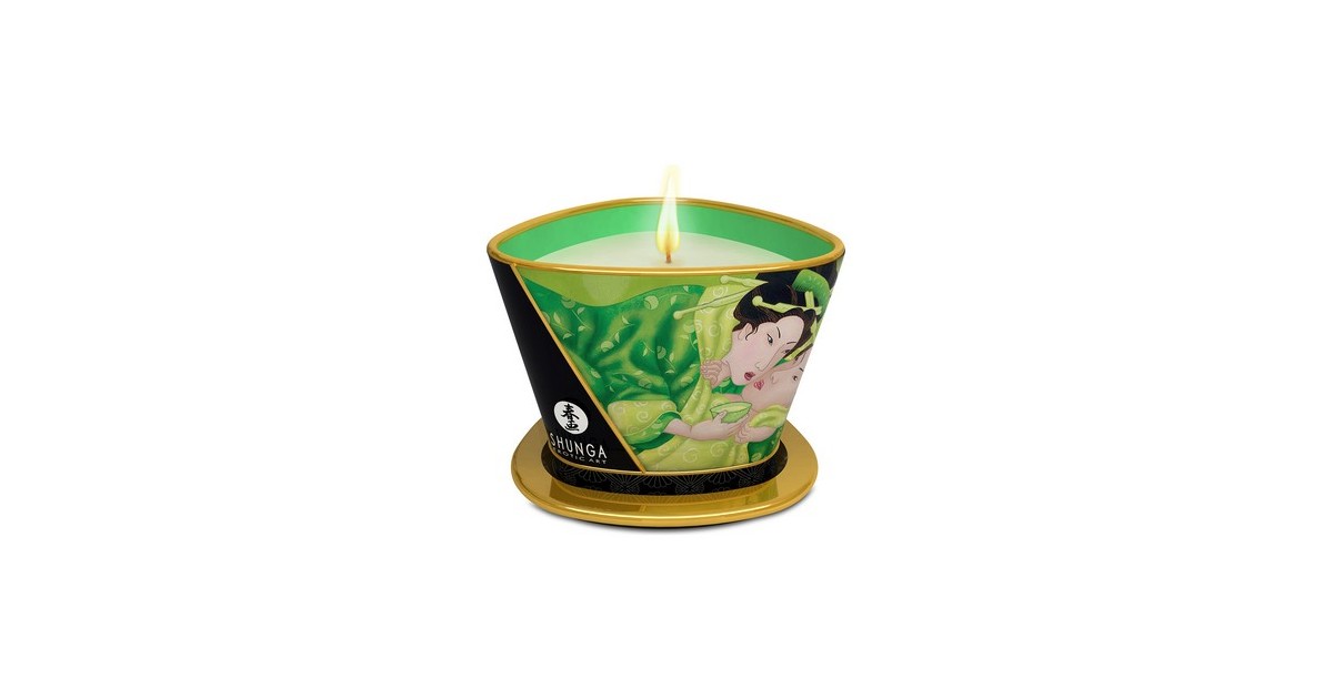 candele per massaggi-Shunga - Candela massaggio aroma the verde 170 ml-LaChatte.it