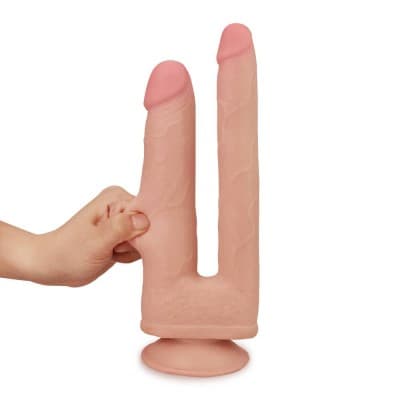 Fallo realistico doppio con ventosa 25 cm Skinlike Double Penetration Soft Cock