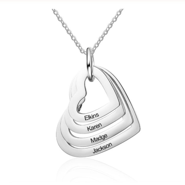 Necklace Woman Personalized Medallions Heart 4 Names Silver Color