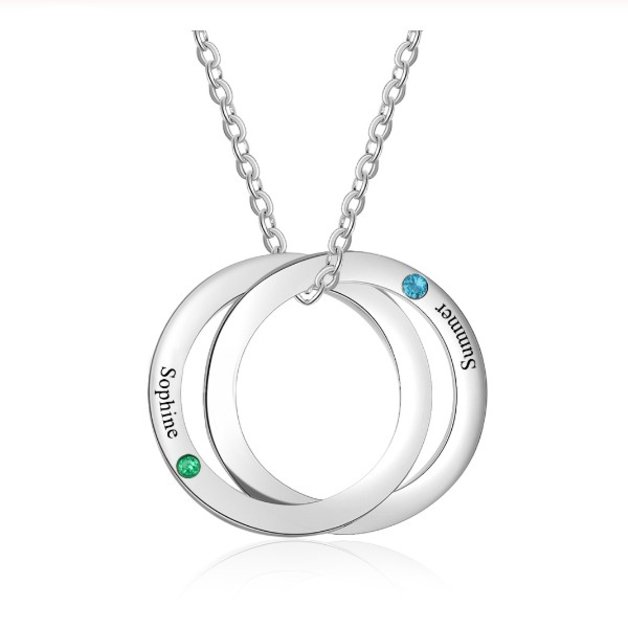 Necklace Woman Personalized 2 Names Simply Circles Silver Color