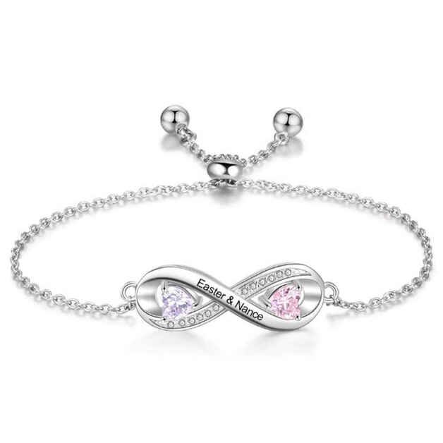 Personalized Woman Bracelet. Infinite. Design. 2 First names. Silver color