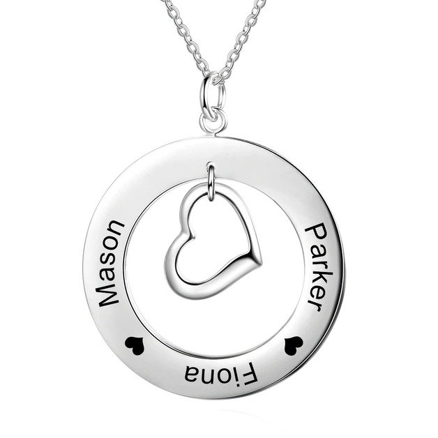 Necklace Woman Personalized Medallion Heart 3 Names Silver Color