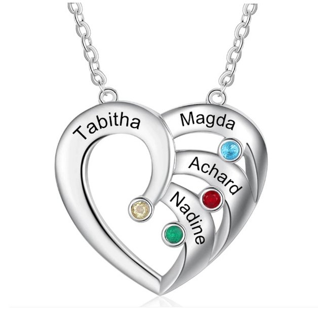 Personalized Birthstone Engraved Name Necklace Stone Silver Mothers Day  Jewelry | eBay