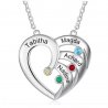 Necklace Woman Personalized Heart Design 4 Names Silver Color Stones