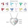 Necklace Woman Personalized Heart Design 4 Names Silver Color Birthstones