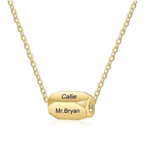 Necklace Woman Personalized Bar V3 4 Sides Engraved Gold Color