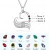 Necklace Woman Personalized Heart V5 3 Names Silver Color Birthstones