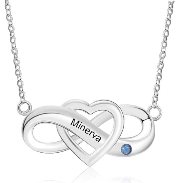Personalized Woman Necklace. Infinite and Heart. V3. 1 First name. Silver color