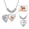 Personalized Women's Necklace Locket Heart Photo Silver Color