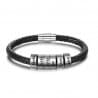 Personalized Men's Bracelet 6 First Names Black Rope Silver Color