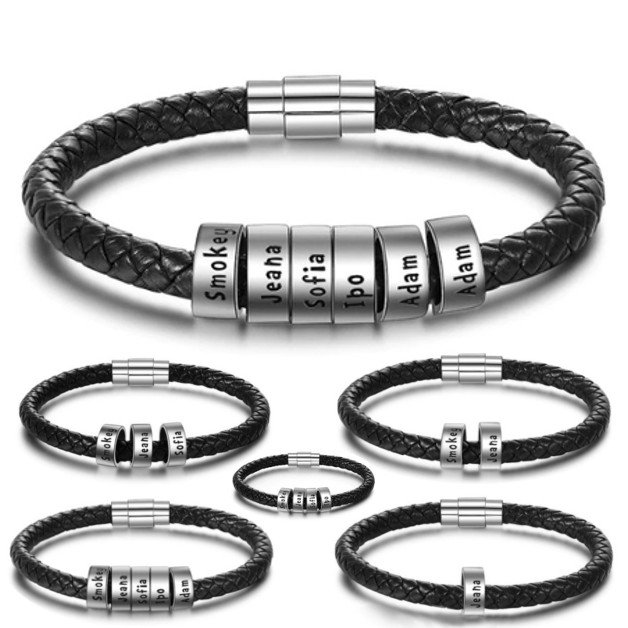 SooYoove. Men's bracelet. Personalized. 1 to 6 First names. Rope. Black. Money