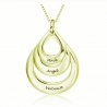Personalized women's necklace in drops of water, 3 first names, golden gold