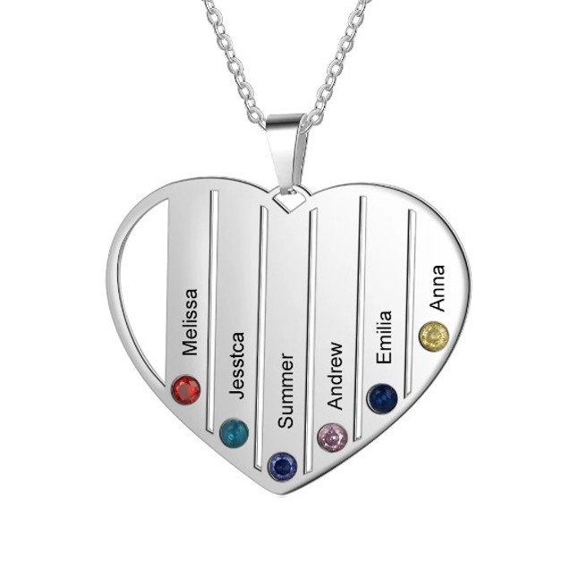 Personalized women's necklace 4 to 6 first names, heart, silver