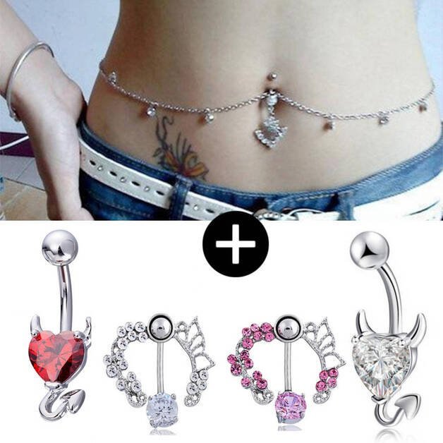 Pack of 5 sexy devil contour chain navel piercing
