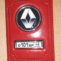 Именная обложка для автодокументов "Кожа", цвет красный