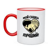 Фотокружка цветная ручка/каёмка КРАСНАЯ