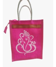 Small Jute Pink Pooja Bag/Ganesha Idol Print