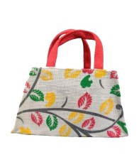 Leaves Print Mini Jute Purse