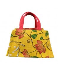 Yellow Jute Purse With Floral Print