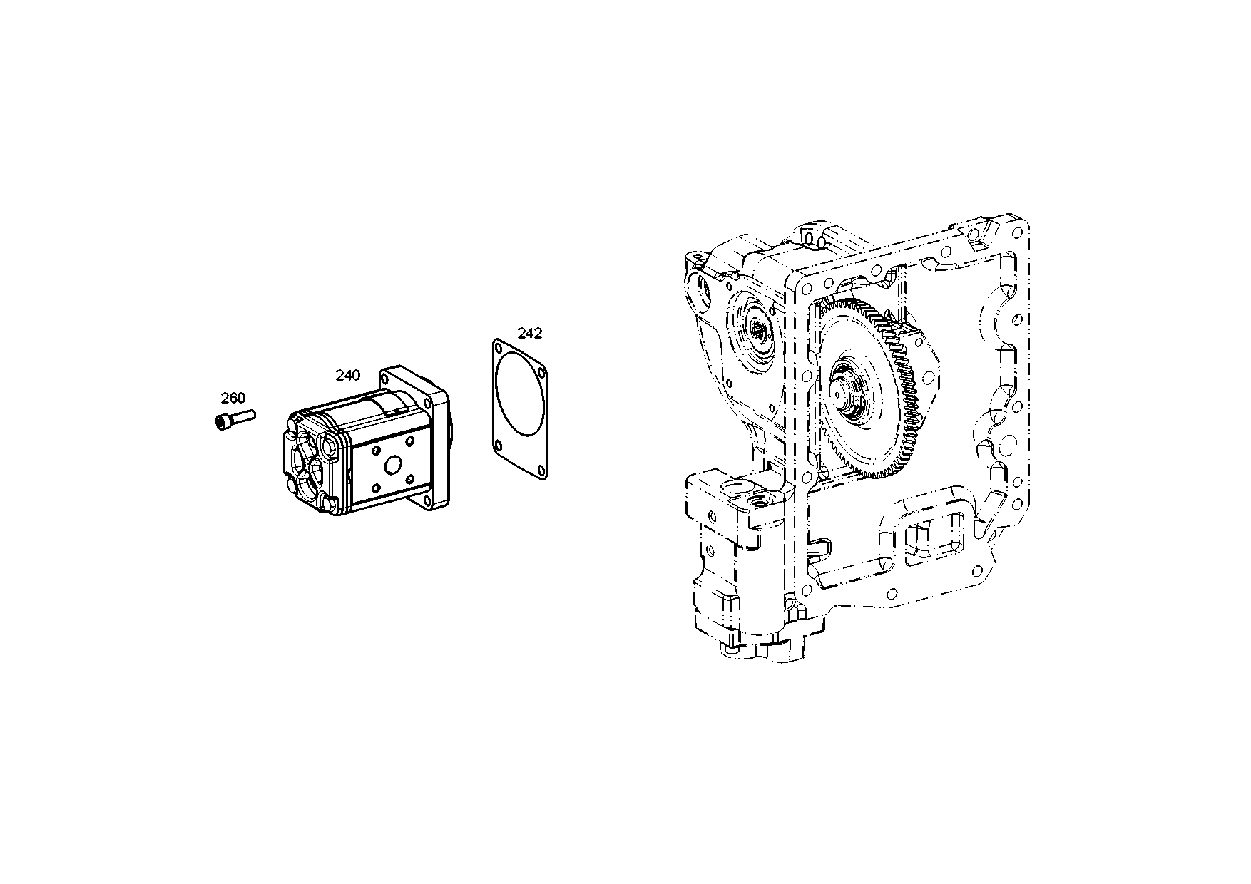 Technical drawing of AGCO F824100490100 PUMP with dimensions and layout (figure 2)