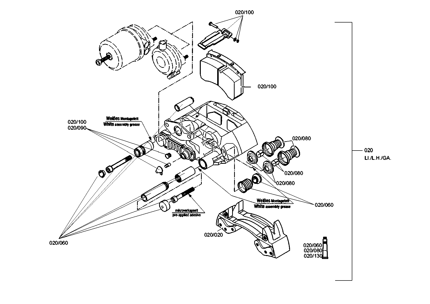 Technical drawing of MAN 36.50804-6036 BRAKE CALIPER with dimensions and layout (figure 5)