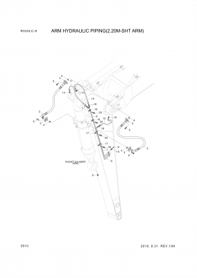 Technical drawing of Hyundai Construction Equipment 61L3-0162 ELBOW-45 with dimensions and layout (figure 2)