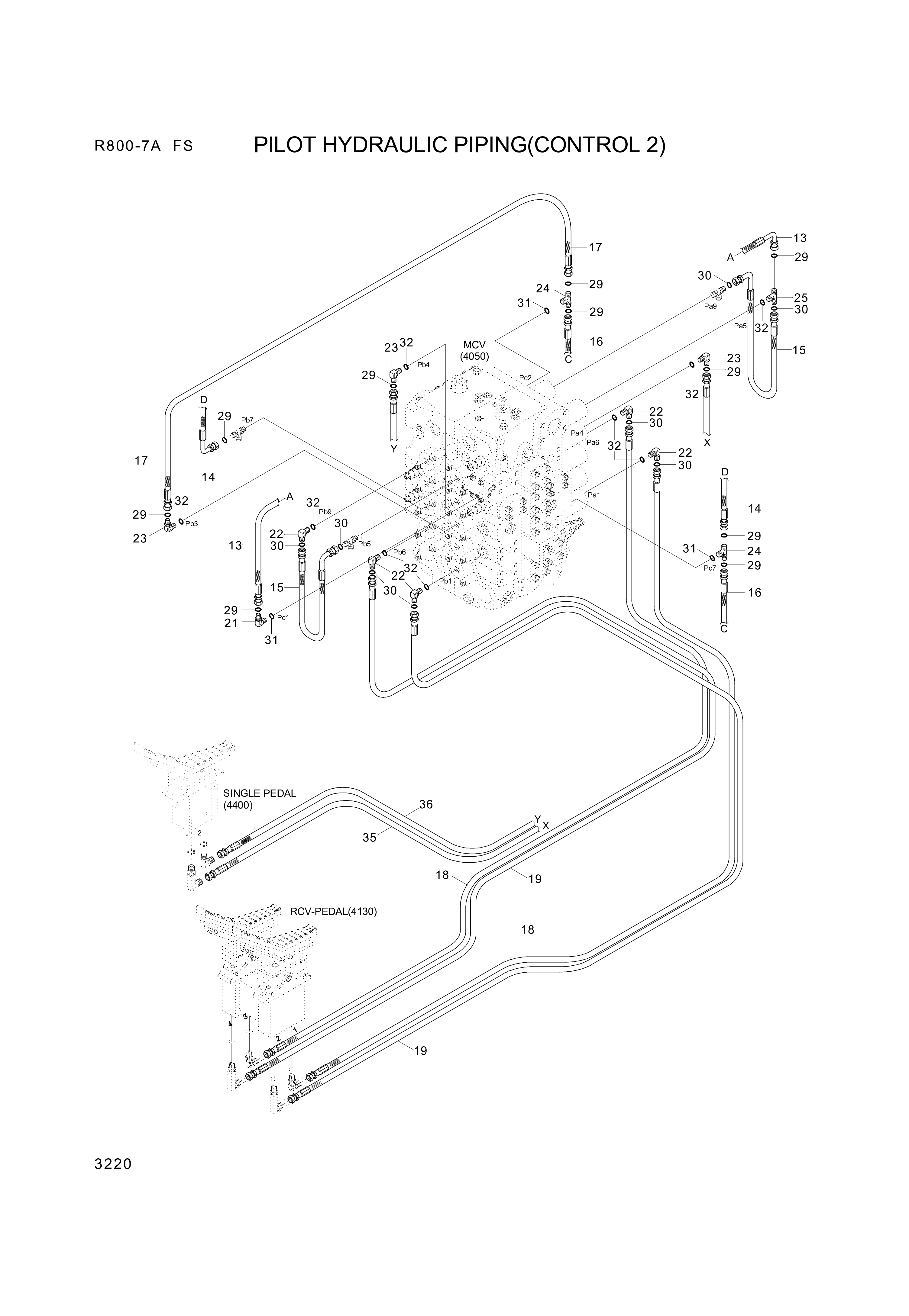 Technical drawing of Hyundai Construction Equipment P930-042020 HOSE ASSY-ORFS&amp;THD with dimensions and layout