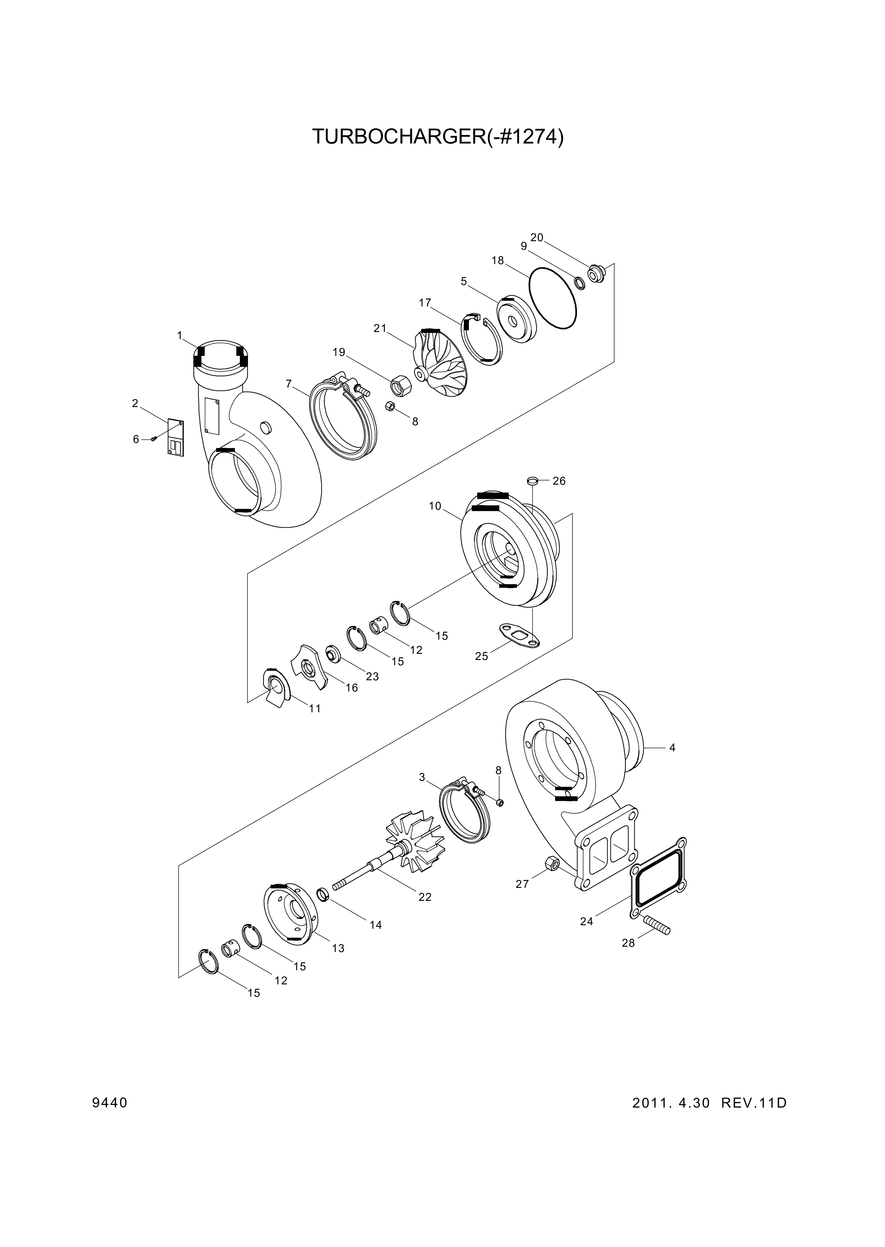 drawing for Hyundai Construction Equipment 3593606 - TURBOCHARGER KIT (figure 1)