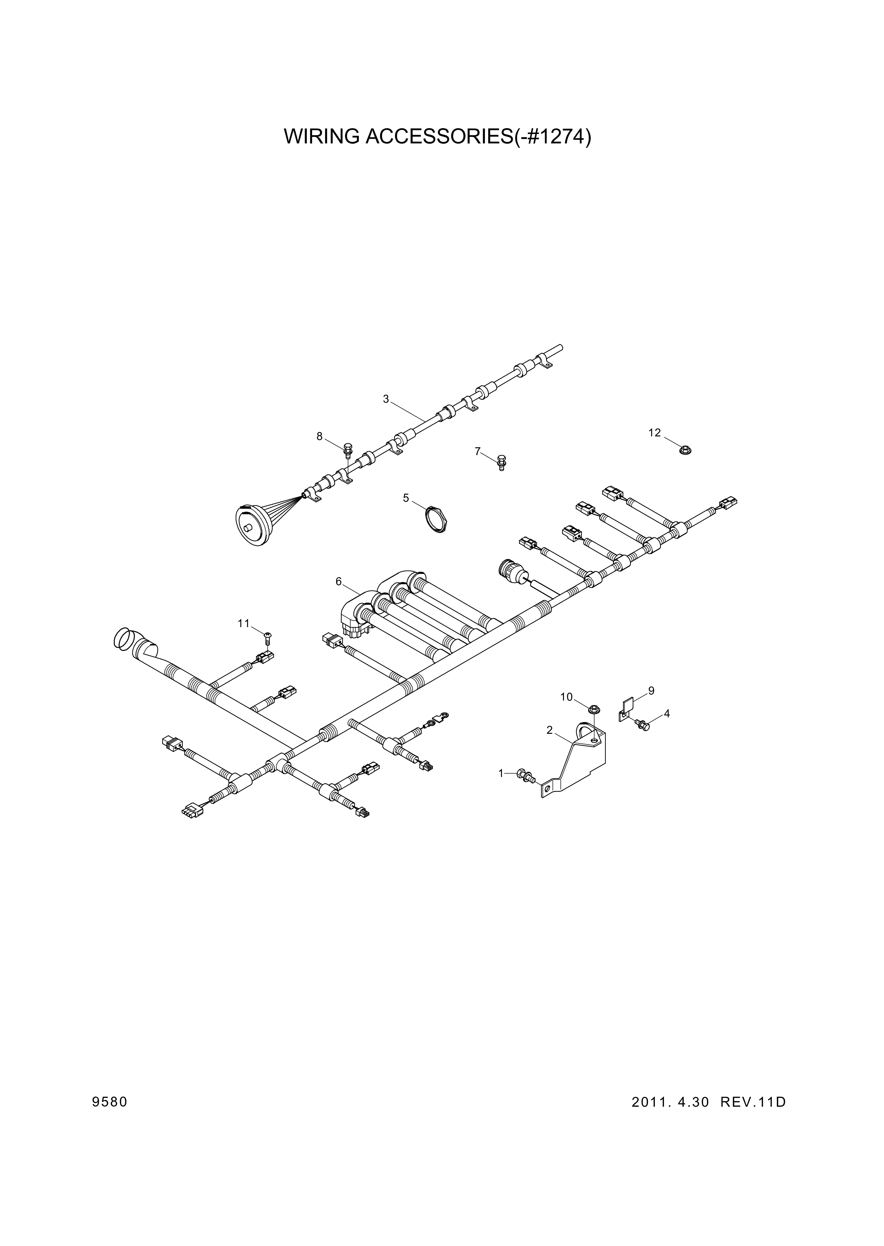 drawing for Hyundai Construction Equipment YUBP-04799 - BRACE-WIRING (figure 1)