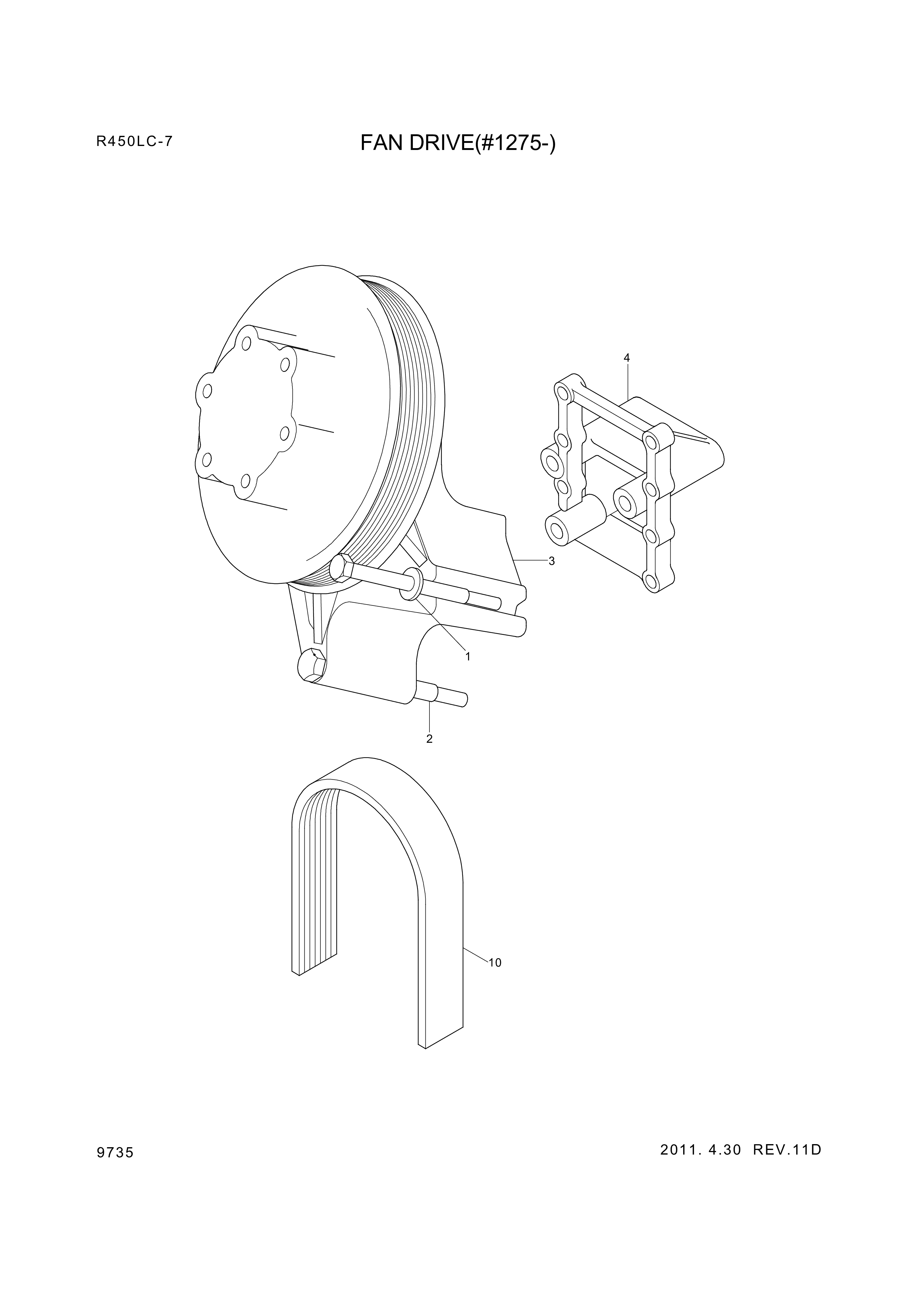 Technical drawing of Hyundai Construction Equipment YUBP-04886 BELT-FAN with dimensions and layout