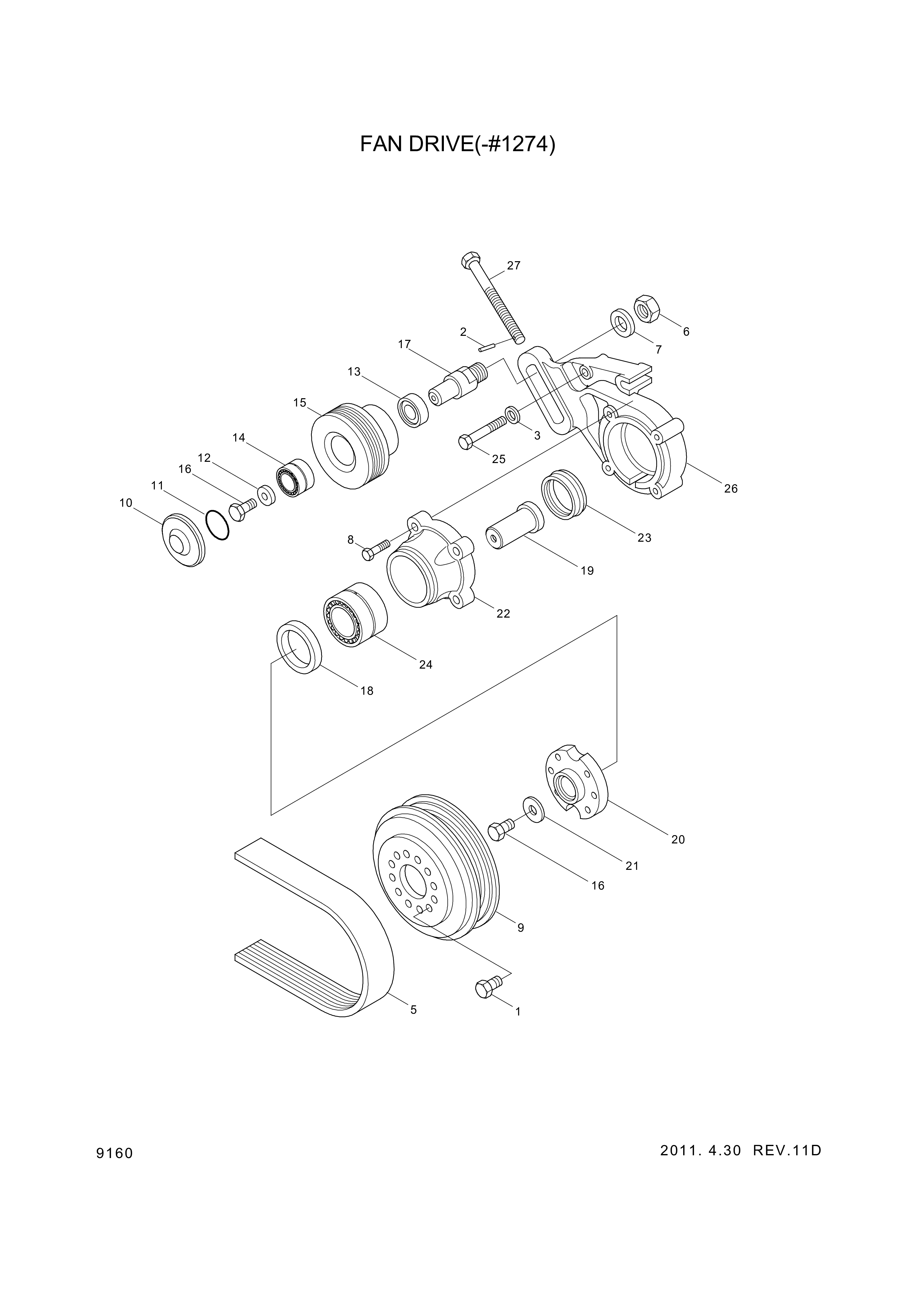drawing for Hyundai Construction Equipment YUBP-04892 - BELT-FAN (figure 1)