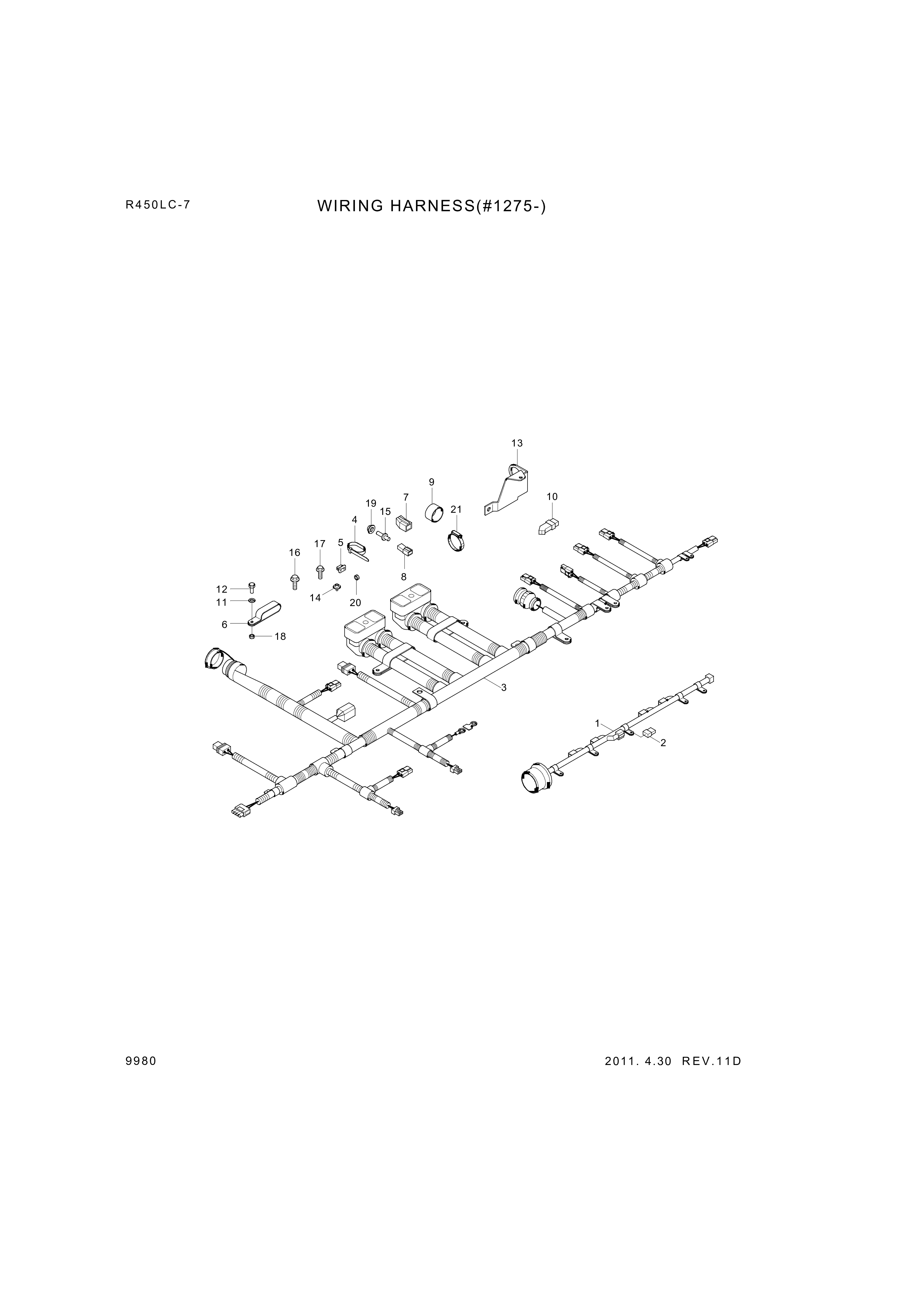 Technical drawing of Hyundai Construction Equipment YUBP-04799 BRACE-WIRING with dimensions and layout (figure 3)