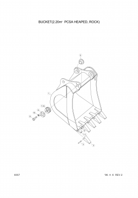 Technical drawing of Hyundai Construction Equipment 61E7-04610 TOOTH with dimensions and layout (figure 3)
