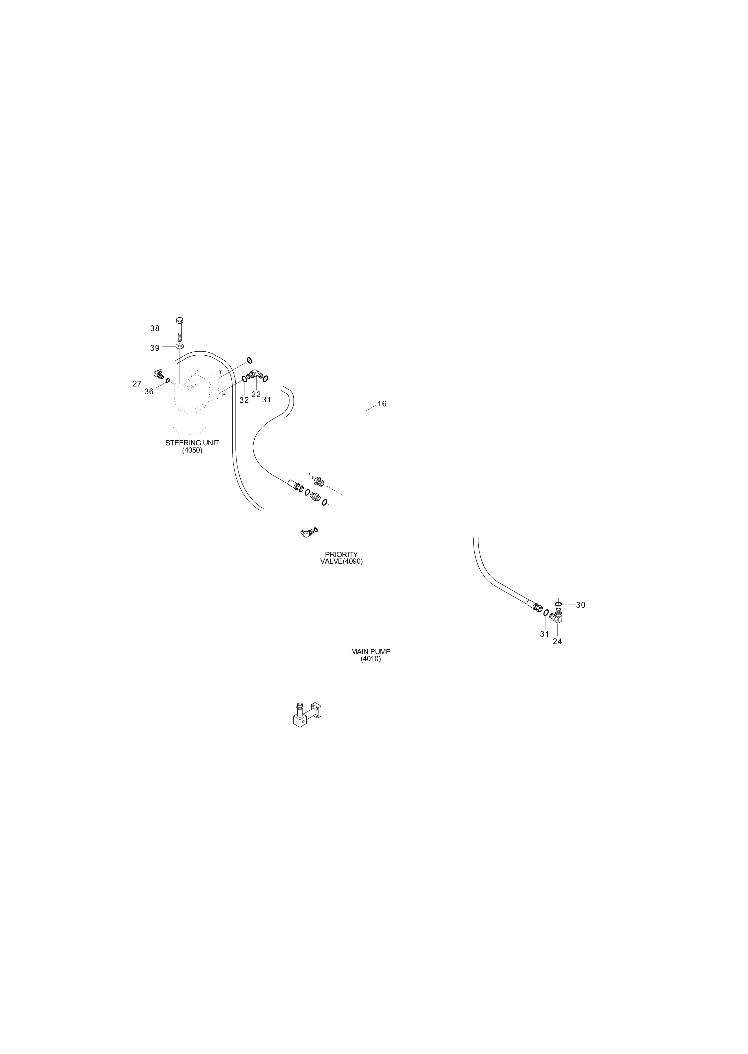 Technical drawing of Hyundai Construction Equipment P930-124010 HOSE ASSY-ORFS&amp;THD with dimensions and layout