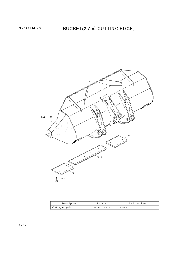 Technical drawing of Hyundai Construction Equipment 61LM-20221 CUTTINGEDGE-SD with dimensions and layout
