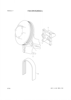 Technical drawing of Hyundai Construction Equipment YUBP-04886 BELT-FAN with dimensions and layout (figure 2)