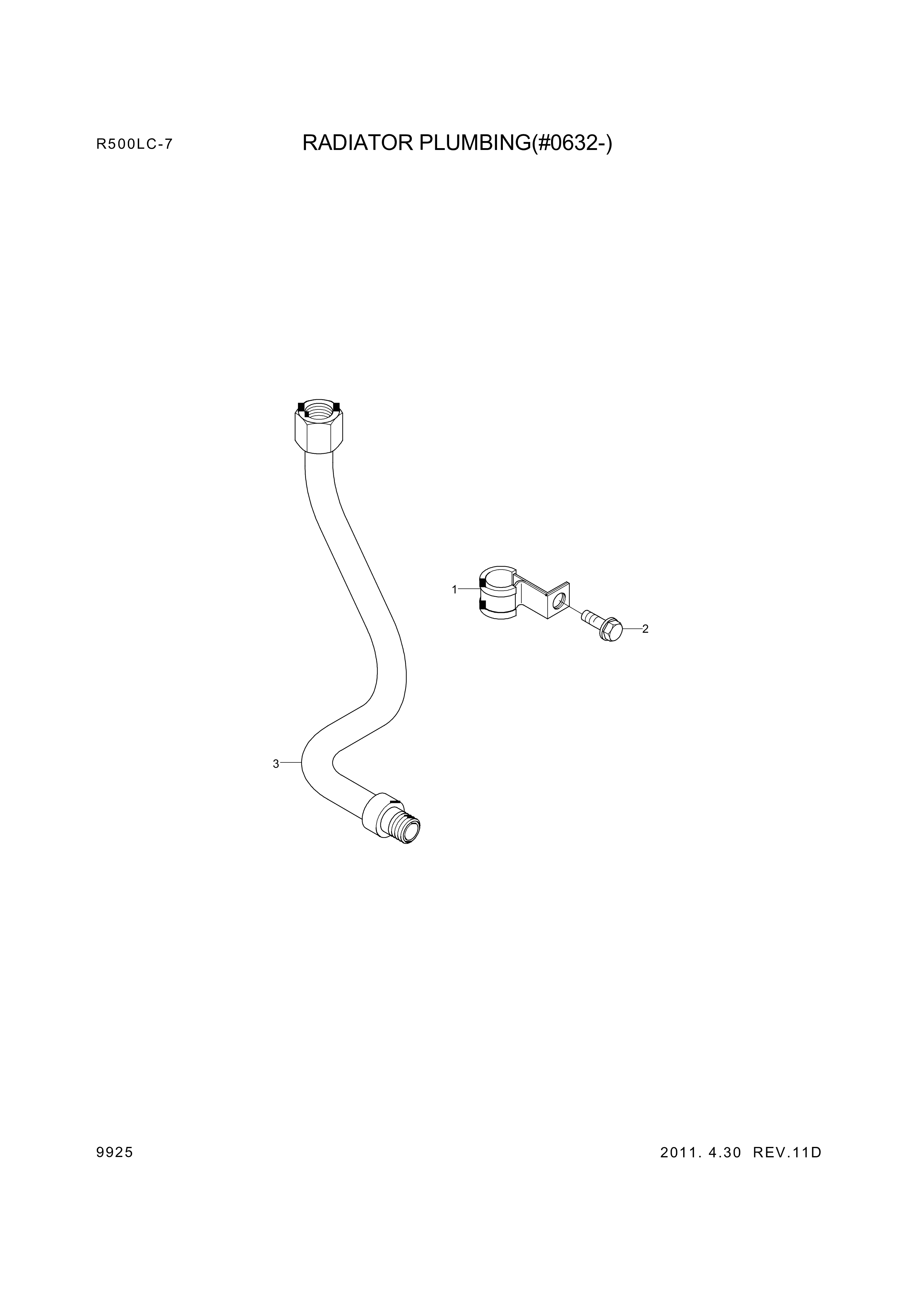 Technical drawing of Hyundai Construction Equipment YUBP-06783 HOSE-FLEXIBLE with dimensions and layout (figure 3)