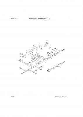 Technical drawing of Hyundai Construction Equipment YUBP-04799 BRACE-WIRING with dimensions and layout (figure 4)