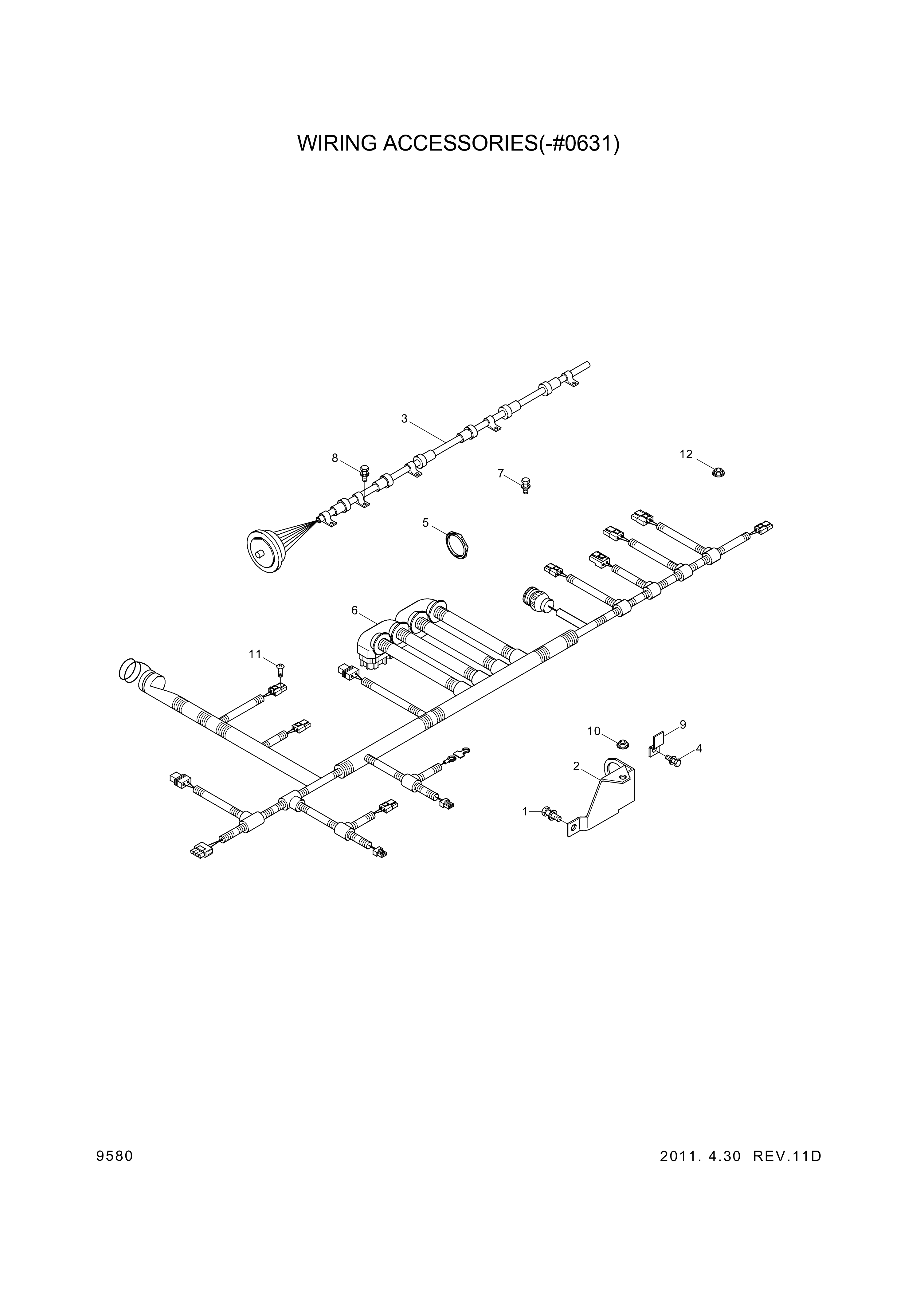 Technical drawing of Hyundai Construction Equipment YUBP-04799 BRACE-WIRING with dimensions and layout (figure 5)