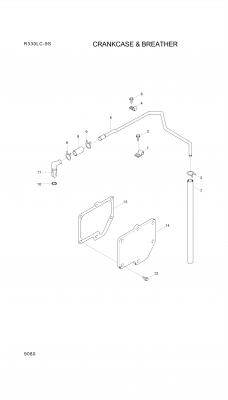 Technical drawing of Hyundai Construction Equipment YUBP-07056 HOSE-ELBOW with dimensions and layout (figure 4)