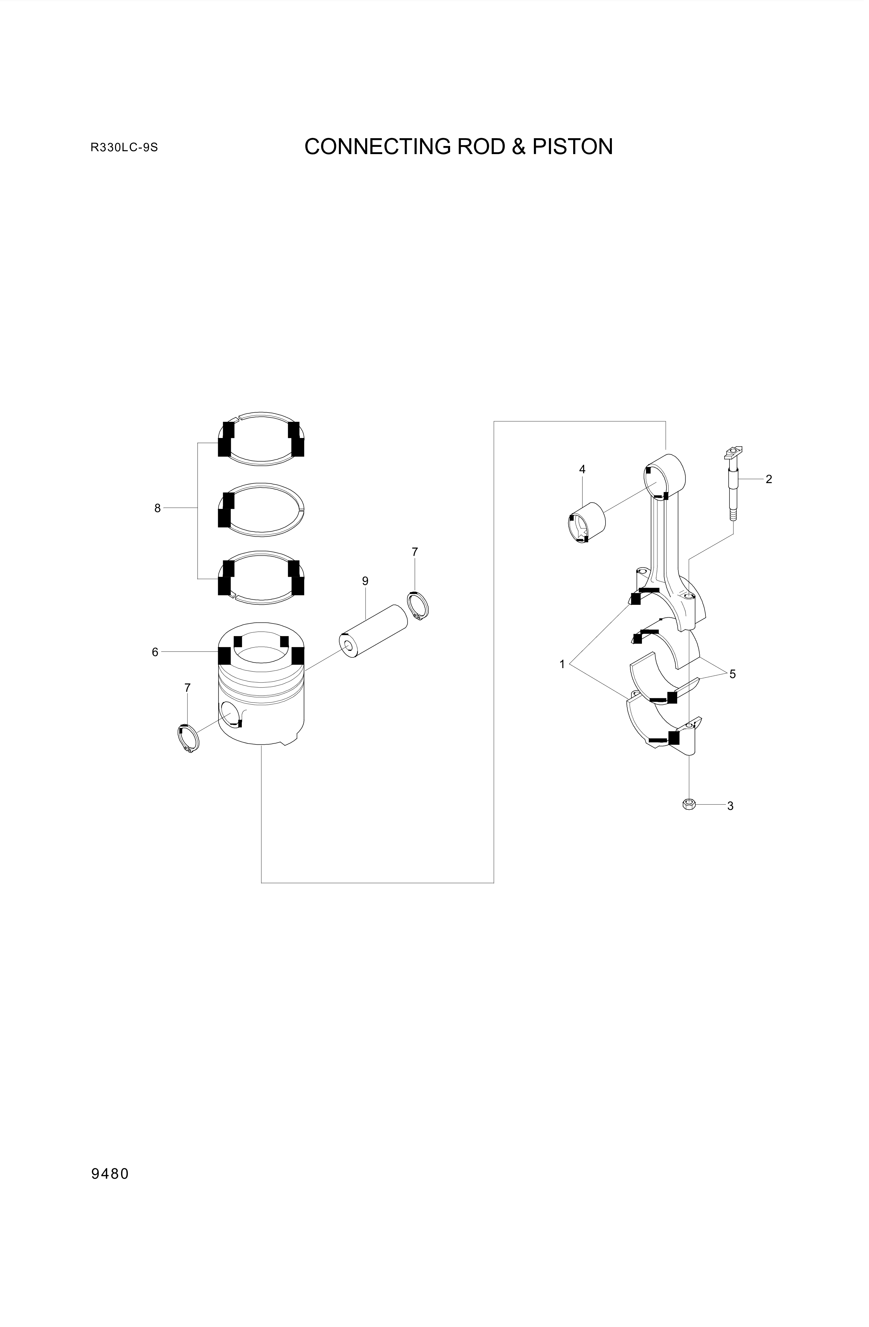 Technical drawing of Hyundai Construction Equipment YUBP-07023 RING SET-PISTON with dimensions and layout (figure 4)