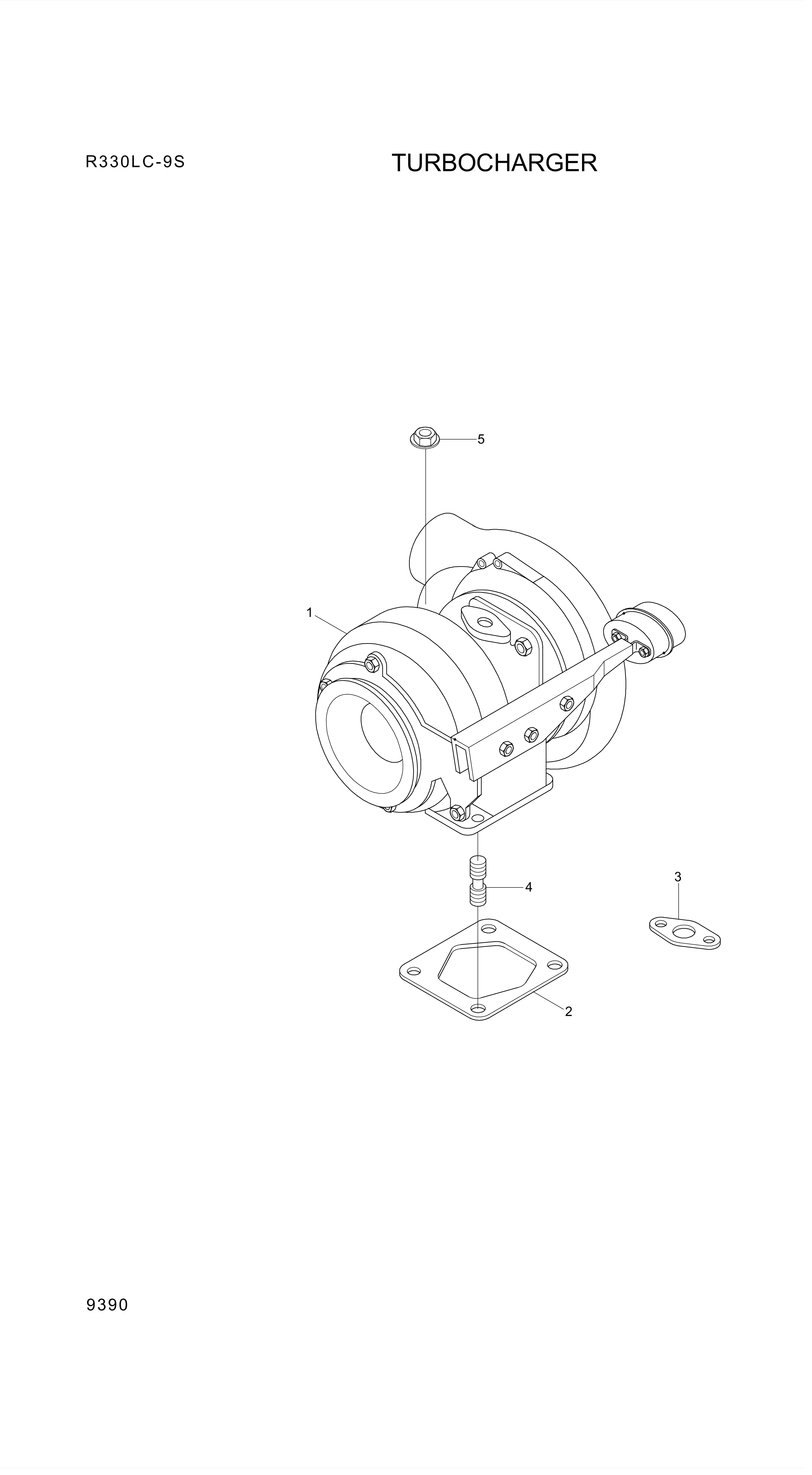 Technical drawing of Hyundai Construction Equipment 3598500 TURBOCHARGER ASSY with dimensions and layout