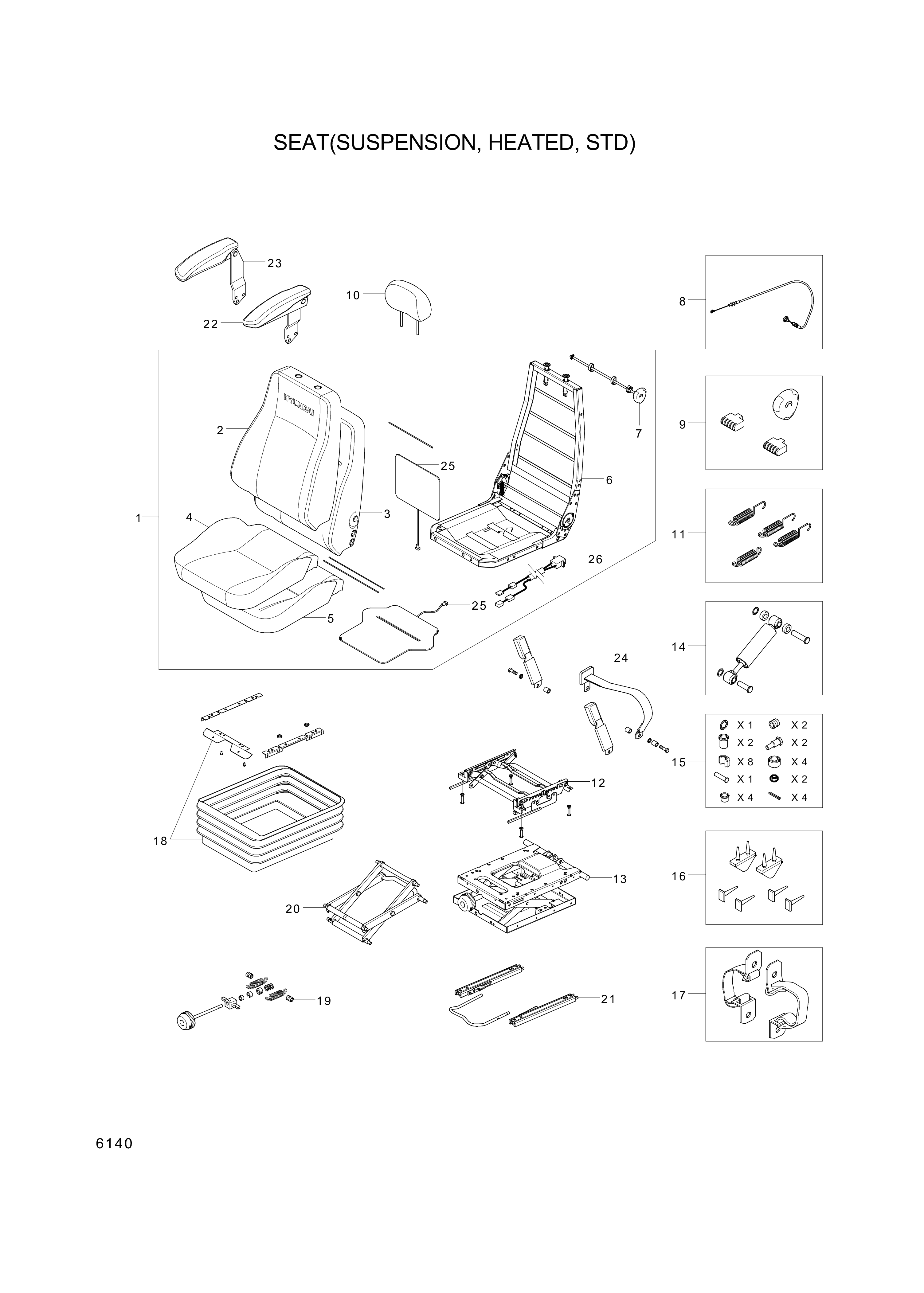 drawing for Hyundai Construction Equipment 196716 - KIT-SEAT COVER (figure 1)