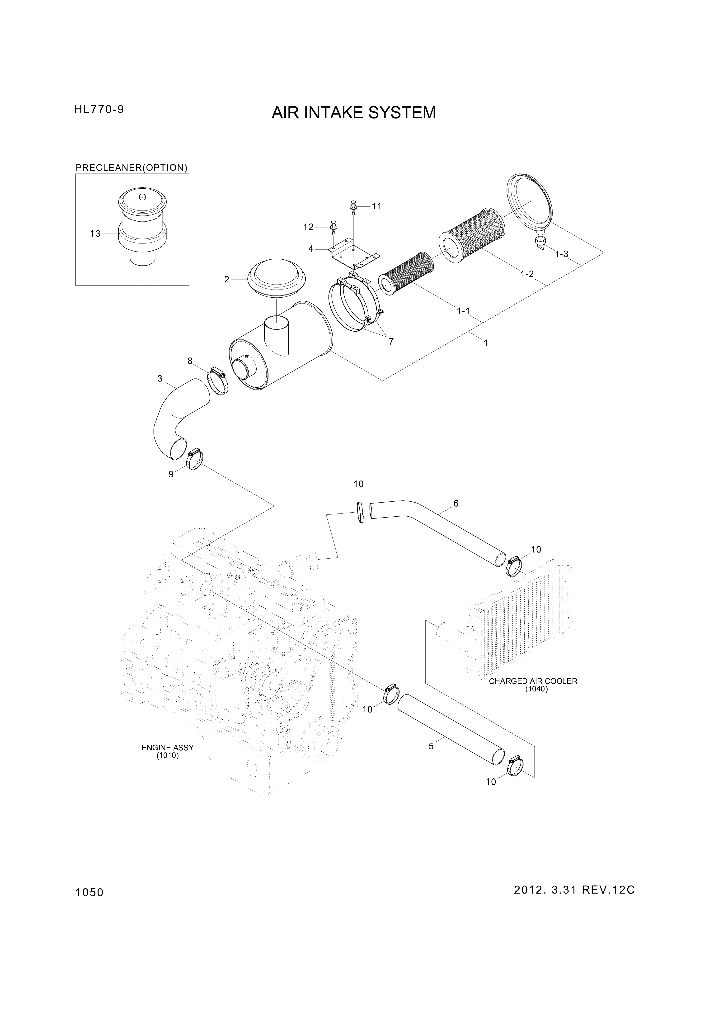 drawing for Hyundai Construction Equipment 11L6-00030 - PRECLEANER-INLET (figure 1)