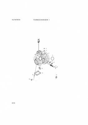 Technical drawing of Hyundai Construction Equipment YUBP-06091 TURBOCHARGER with dimensions and layout