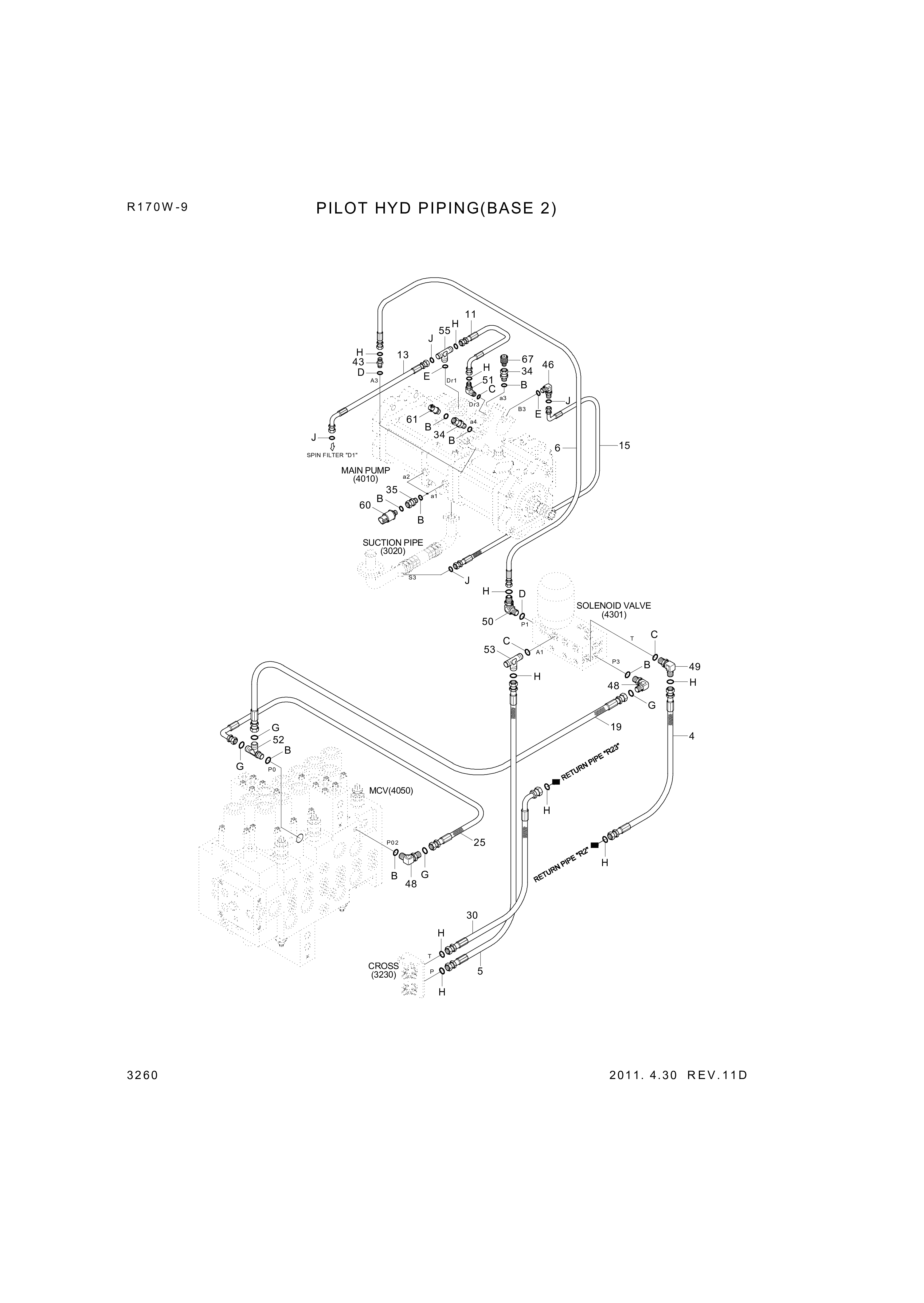 Technical drawing of Hyundai Construction Equipment P930-062009 HOSE ASSY-ORFS&amp;THD with dimensions and layout (figure 3)