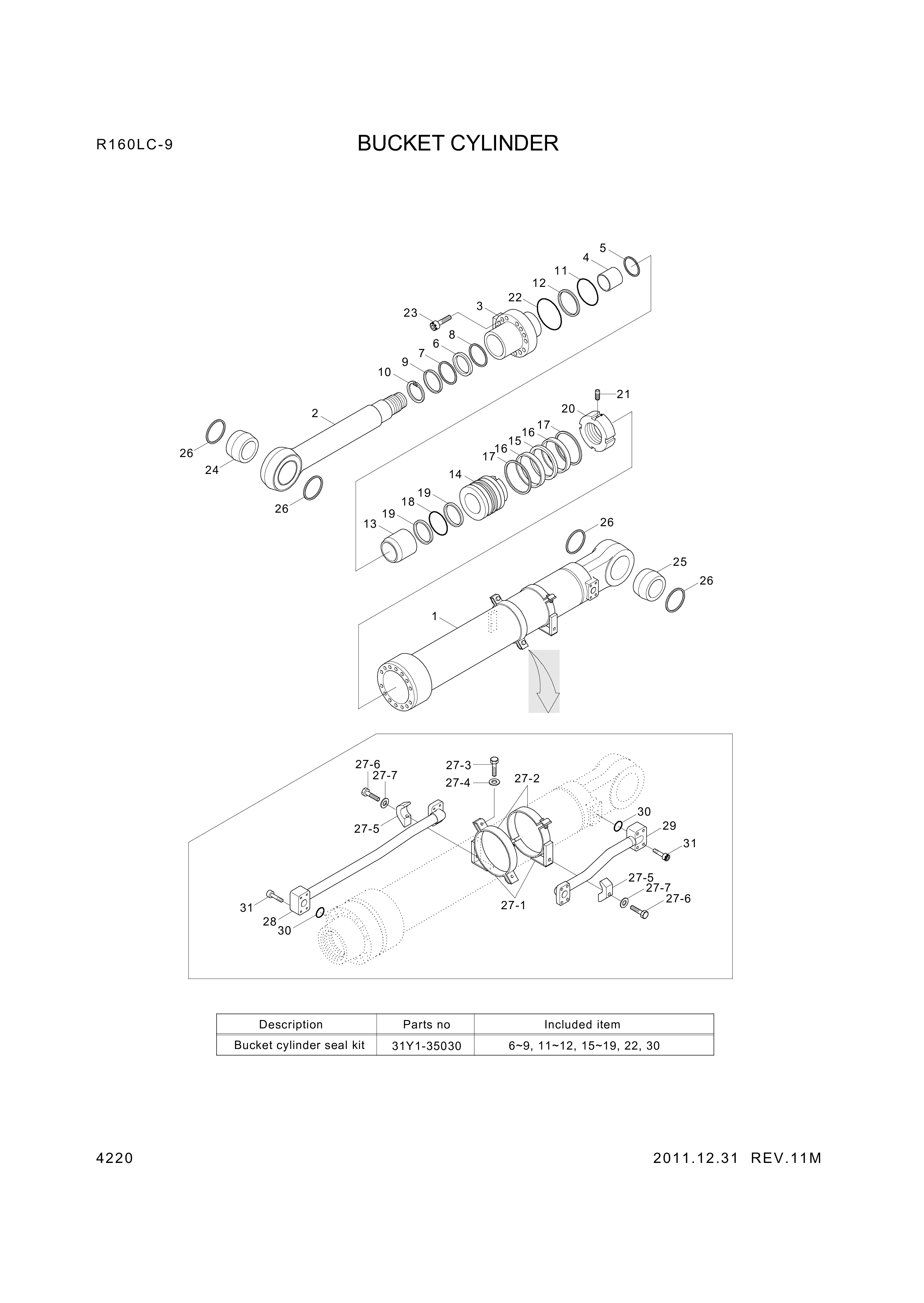 drawing for Hyundai Construction Equipment 61M9-90750 - BUSHING-PIN (figure 1)