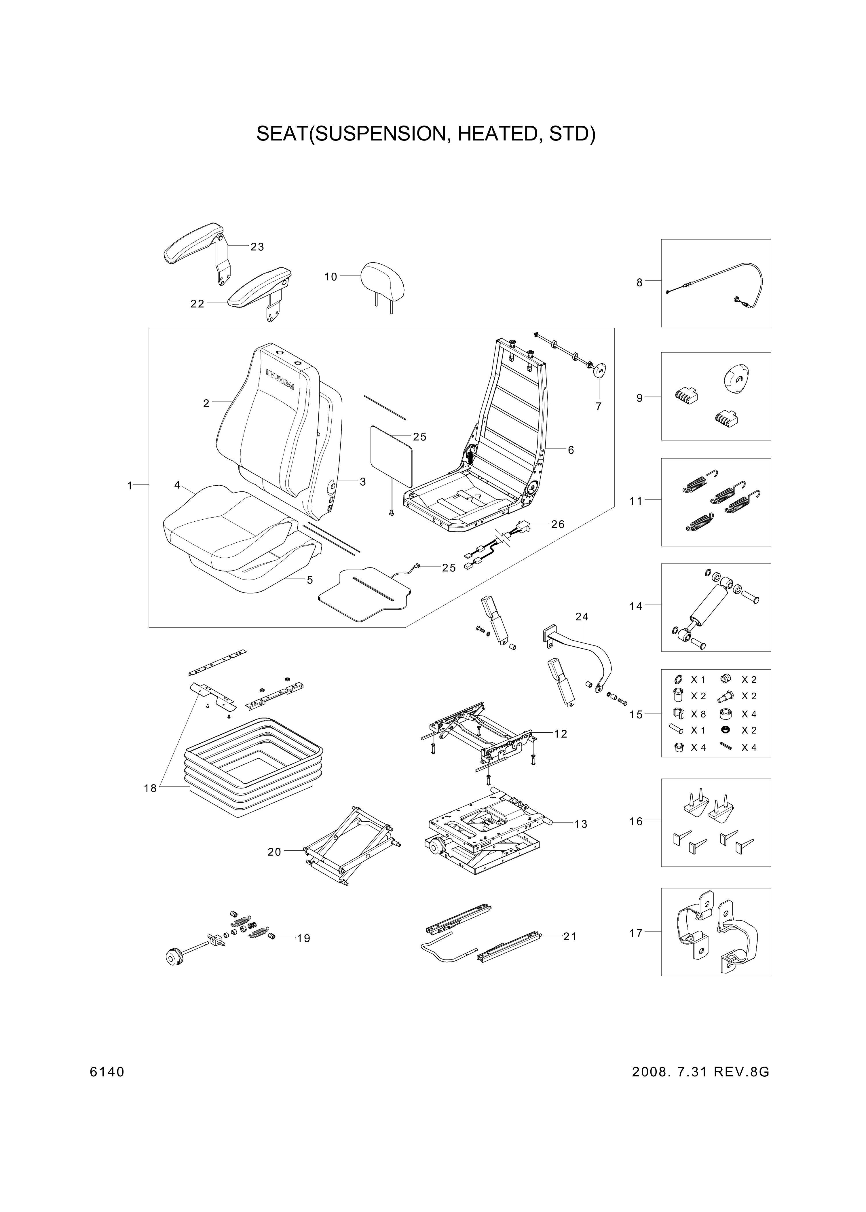 drawing for Hyundai Construction Equipment 196716 - KIT-SEAT COVER (figure 3)