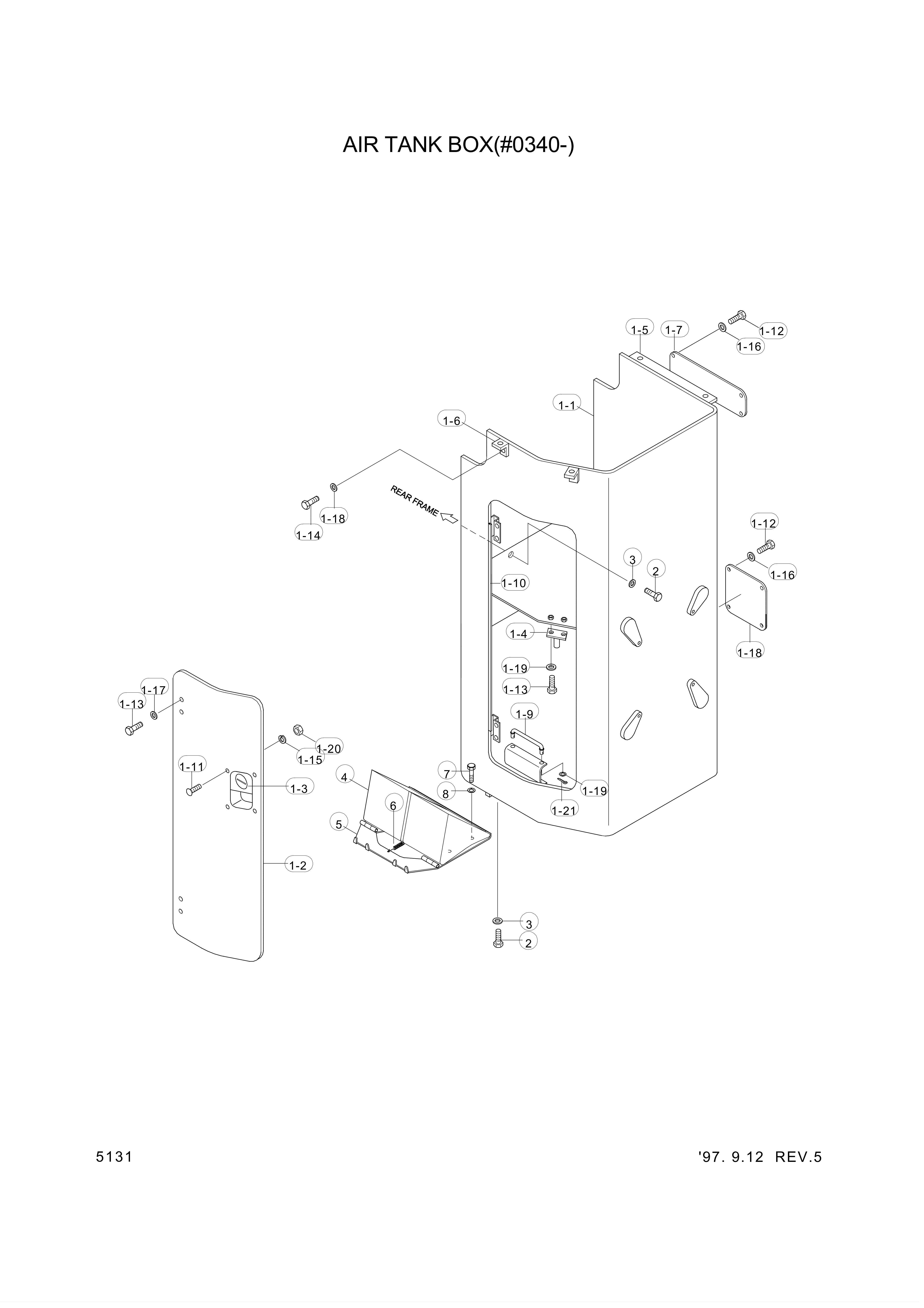 Technical drawing of Hyundai Construction Equipment 74L4-20104 TANK-AIR with dimensions and layout